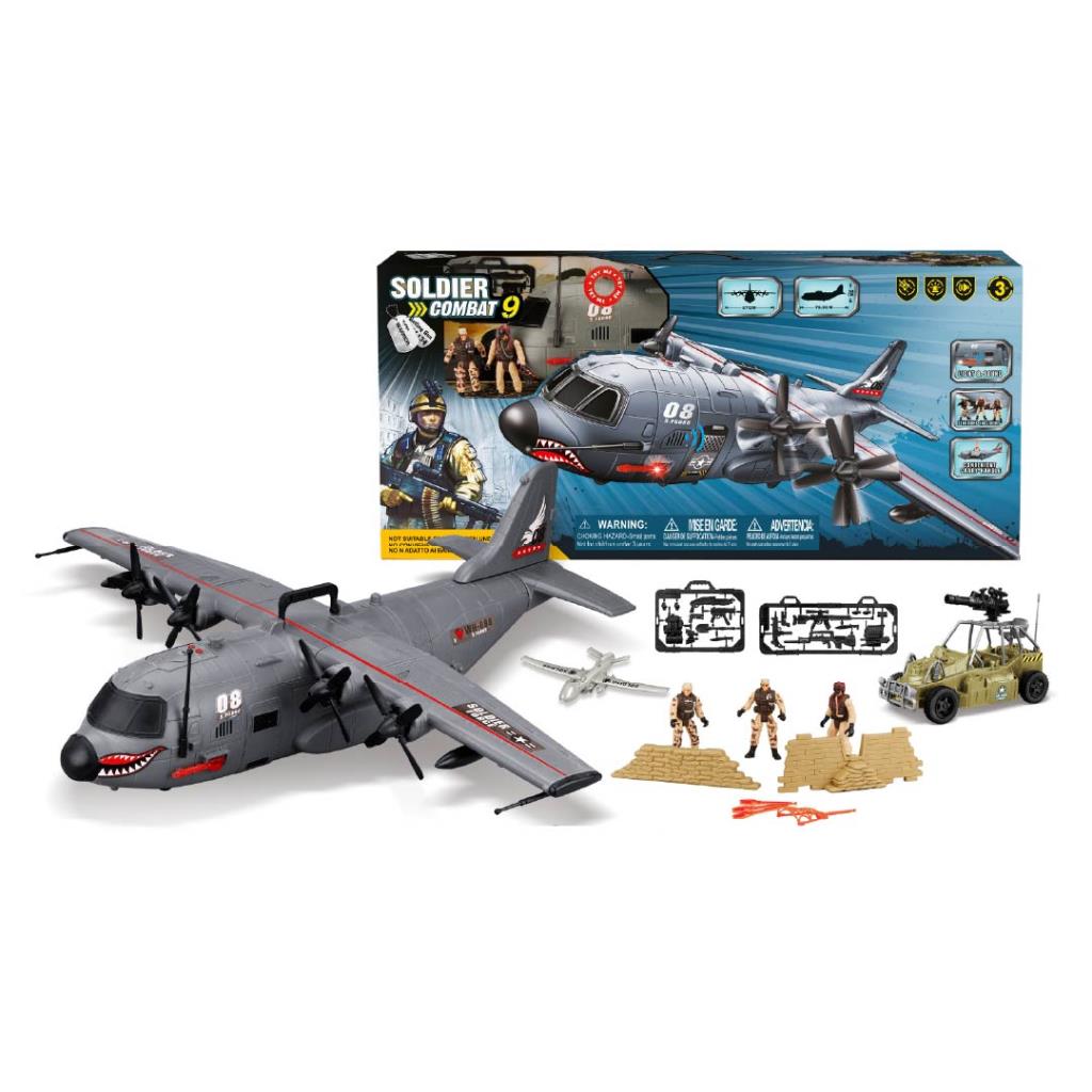 Military Cargo Aircraft Playset with Soldiers & Vehicles